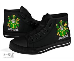 Irish McAdam Coat of Arms Family Crest Ireland High Top Shoes (Women's/Men's) Black/ White Irish Shoes