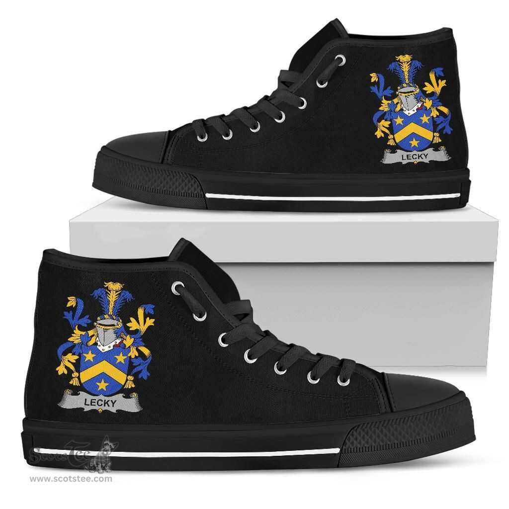 Irish Lecky or Lackey Coat of Arms Family Crest Ireland High Top Shoes (Women's/Men's) Black/ White Irish Shoes
