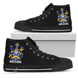 Irish Lecky or Lackey Coat of Arms Family Crest Ireland High Top Shoes (Women's/Men's) Black/ White Irish Shoes