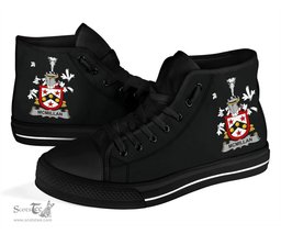 Irish McMillan Coat of Arms Family Crest Ireland High Top Shoes (Women's/Men's) Black/ White Irish Shoes