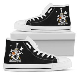 Irish Jeffreys Coat of Arms Family Crest Ireland High Top Shoes (Women's/Men's) Black/ White Irish Shoes