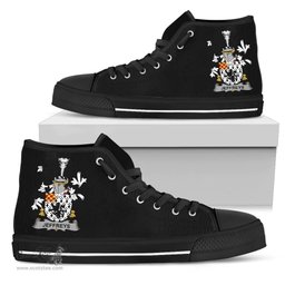 Irish Jeffreys Coat of Arms Family Crest Ireland High Top Shoes (Women's/Men's) Black/ White Irish Shoes