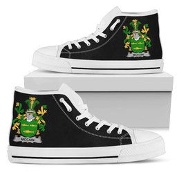 Irish McCain or O'Kane Coat of Arms Family Crest Ireland High Top Shoes (Women's/Men's) Black/ White Irish Shoes