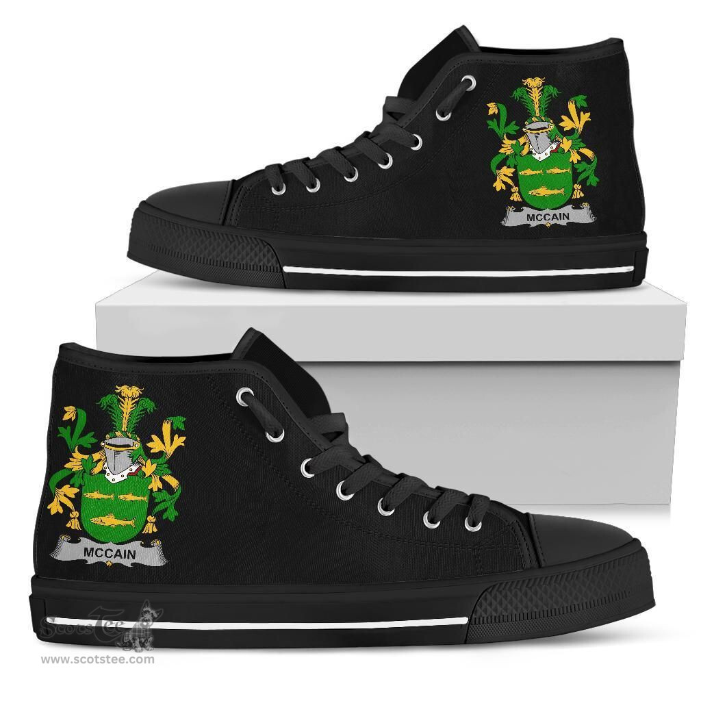 Irish McCain or O'Kane Coat of Arms Family Crest Ireland High Top Shoes (Women's/Men's) Black/ White Irish Shoes