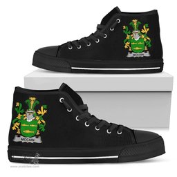 Irish McCain or O'Kane Coat of Arms Family Crest Ireland High Top Shoes (Women's/Men's) Black/ White Irish Shoes