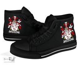 Irish Hunter Coat of Arms Family Crest Ireland High Top Shoes (Women's/Men's) Black/ White Irish Shoes