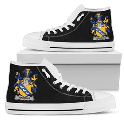 Irish Harding Coat of Arms Family Crest Ireland High Top Shoes (Women's/Men's) Black/ White Irish Shoes