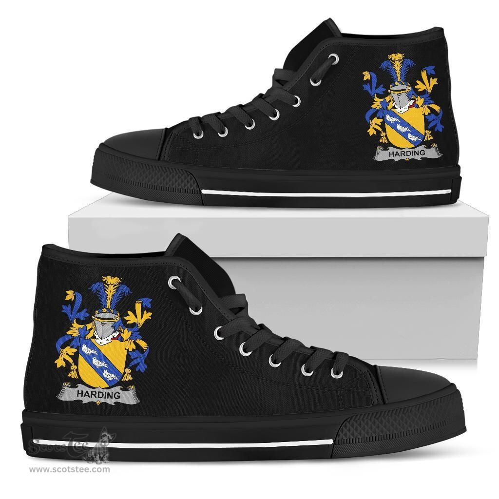 Irish Harding Coat of Arms Family Crest Ireland High Top Shoes (Women's/Men's) Black/ White Irish Shoes