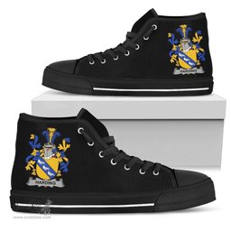 Irish Harding Coat of Arms Family Crest Ireland High Top Shoes (Women's/Men's) Black/ White Irish Shoes