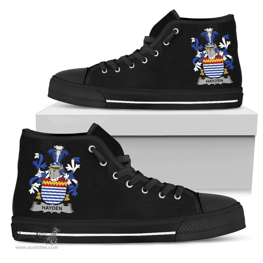 Irish Hayden or O'Hayden Coat of Arms Family Crest Ireland High Top Shoes (Women's/Men's) Black/ White Irish Shoes