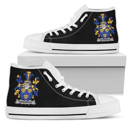 Irish Hendrick or O'Henrick Coat of Arms Family Crest Ireland High Top Shoes (Women's/Men's) Black/ White Irish Shoes
