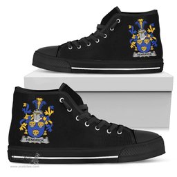 Irish Hendrick or O'Henrick Coat of Arms Family Crest Ireland High Top Shoes (Women's/Men's) Black/ White Irish Shoes