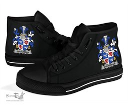 Irish Shearman Coat of Arms Family Crest Ireland High Top Shoes (Women's/Men's) Black/ White Irish Shoes