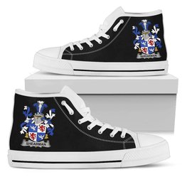 Irish Shearman Coat of Arms Family Crest Ireland High Top Shoes (Women's/Men's) Black/ White Irish Shoes