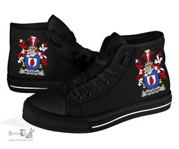 Irish Mulrony or O'Mulroney Coat of Arms Family Crest Ireland High Top Shoes (Women's/Men's) Black/ White Irish Shoes