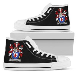 Irish Mulrony or O'Mulroney Coat of Arms Family Crest Ireland High Top Shoes (Women's/Men's) Black/ White Irish Shoes