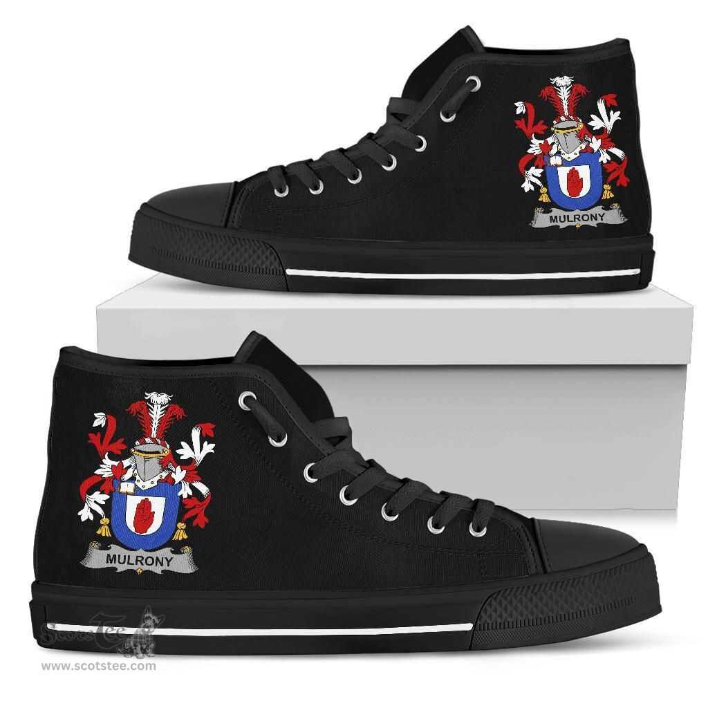 Irish Mulrony or O'Mulroney Coat of Arms Family Crest Ireland High Top Shoes (Women's/Men's) Black/ White Irish Shoes