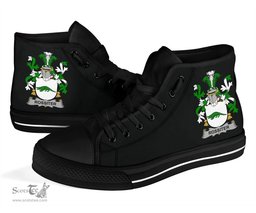 Irish Rossiter Coat of Arms Family Crest Ireland High Top Shoes (Women's/Men's) Black/ White Irish Shoes