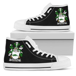Irish Rossiter Coat of Arms Family Crest Ireland High Top Shoes (Women's/Men's) Black/ White Irish Shoes
