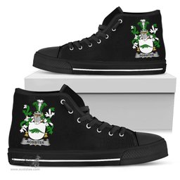 Irish Rossiter Coat of Arms Family Crest Ireland High Top Shoes (Women's/Men's) Black/ White Irish Shoes