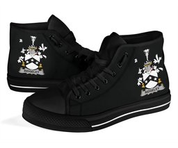 Irish Ridgeley Coat of Arms Family Crest Ireland High Top Shoes (Women's/Men's) Black/ White Irish Shoes
