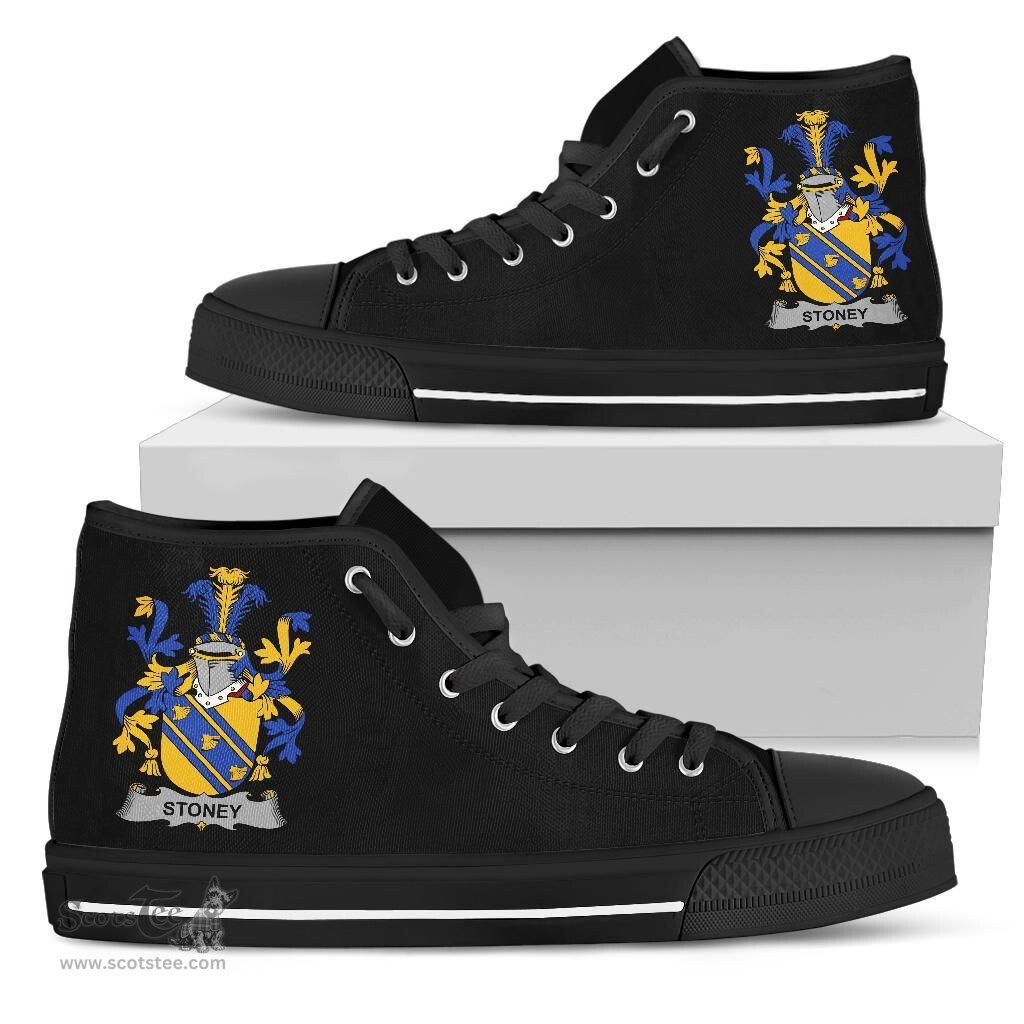 Irish Stoney Coat of Arms Family Crest Ireland High Top Shoes (Women's/Men's) Black/ White Irish Shoes