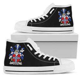 Irish Taaffe Coat of Arms Family Crest Ireland High Top Shoes (Women's/Men's) Black/ White Irish Shoes