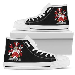 Irish Singleton Coat of Arms Family Crest Ireland High Top Shoes (Women's/Men's) Black/ White Irish Shoes