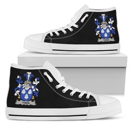 Irish Tobin Coat of Arms Family Crest Ireland High Top Shoes (Women's/Men's) Black/ White Irish Shoes