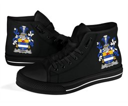 Irish Tirry Coat of Arms Family Crest Ireland High Top Shoes (Women's/Men's) Black/ White Irish Shoes