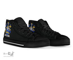 Irish Shanley or McShanly Coat of Arms Family Crest Ireland High Top Shoes (Women's/Men's) Black/ White Irish Shoes