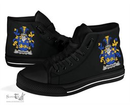 Irish Shanley or McShanly Coat of Arms Family Crest Ireland High Top Shoes (Women's/Men's) Black/ White Irish Shoes