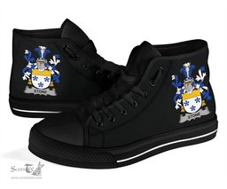 Irish Stone Coat of Arms Family Crest Ireland High Top Shoes (Women's/Men's) Black/ White Irish Shoes