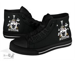 Irish Moriarty or O'Moriarty Coat of Arms Family Crest Ireland High Top Shoes (Women's/Men's) Black/ White Irish Shoes