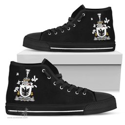 Irish Moriarty or O'Moriarty Coat of Arms Family Crest Ireland High Top Shoes (Women's/Men's) Black/ White Irish Shoes