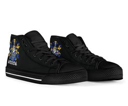 Irish Musgrave Coat of Arms Family Crest Ireland High Top Shoes (Women's/Men's) Black/ White Irish Shoes