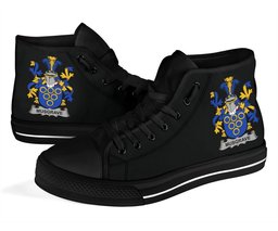 Irish Musgrave Coat of Arms Family Crest Ireland High Top Shoes (Women's/Men's) Black/ White Irish Shoes