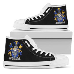 Irish Musgrave Coat of Arms Family Crest Ireland High Top Shoes (Women's/Men's) Black/ White Irish Shoes