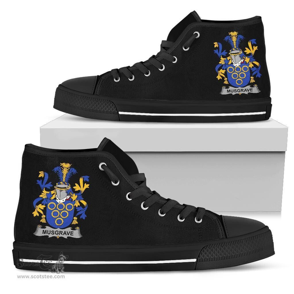 Irish Musgrave Coat of Arms Family Crest Ireland High Top Shoes (Women's/Men's) Black/ White Irish Shoes