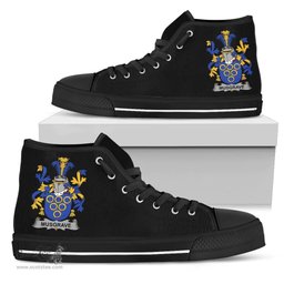 Irish Musgrave Coat of Arms Family Crest Ireland High Top Shoes (Women's/Men's) Black/ White Irish Shoes