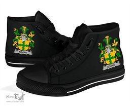 Irish Noone or O'Noone Coat of Arms Family Crest Ireland High Top Shoes (Women's/Men's) Black/ White Irish Shoes