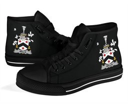Irish Wills Coat of Arms Family Crest Ireland High Top Shoes (Women's/Men's) Black/ White Irish Shoes
