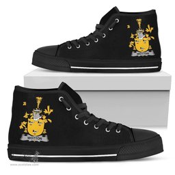 Irish Wotton Coat of Arms Family Crest Ireland High Top Shoes (Women's/Men's) Black/ White Irish Shoes
