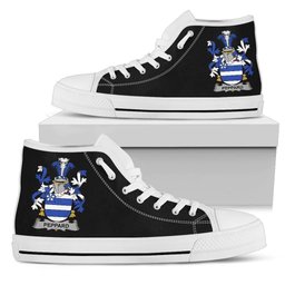 Irish Peppard Coat of Arms Family Crest Ireland High Top Shoes (Women's/Men's) Black/ White Irish Shoes