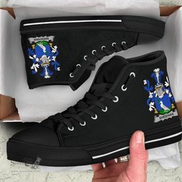 Irish Sheehan or O'Sheehan Coat of Arms Family Crest Ireland High Top Shoes (Women's/Men's) Black/ White Irish Shoes