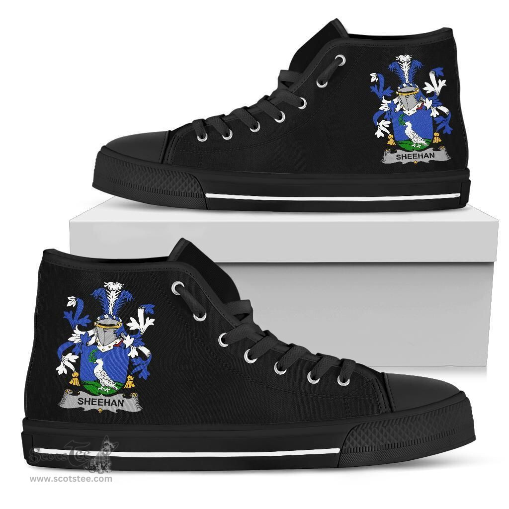 Irish Sheehan or O'Sheehan Coat of Arms Family Crest Ireland High Top Shoes (Women's/Men's) Black/ White Irish Shoes