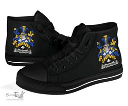 Irish Townshend or Townsend Coat of Arms Family Crest Ireland High Top Shoes (Women's/Men's) Black/ White Irish Shoes