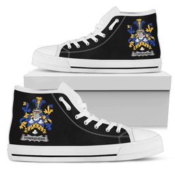 Irish Townshend or Townsend Coat of Arms Family Crest Ireland High Top Shoes (Women's/Men's) Black/ White Irish Shoes