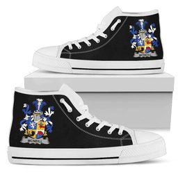 Irish Neill or McNeill Coat of Arms Family Crest Ireland High Top Shoes (Women's/Men's) Black/ White Irish Shoes