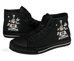 Irish Wyrrall Coat of Arms Family Crest Ireland High Top Shoes (Women's/Men's) Black/ White Irish Shoes